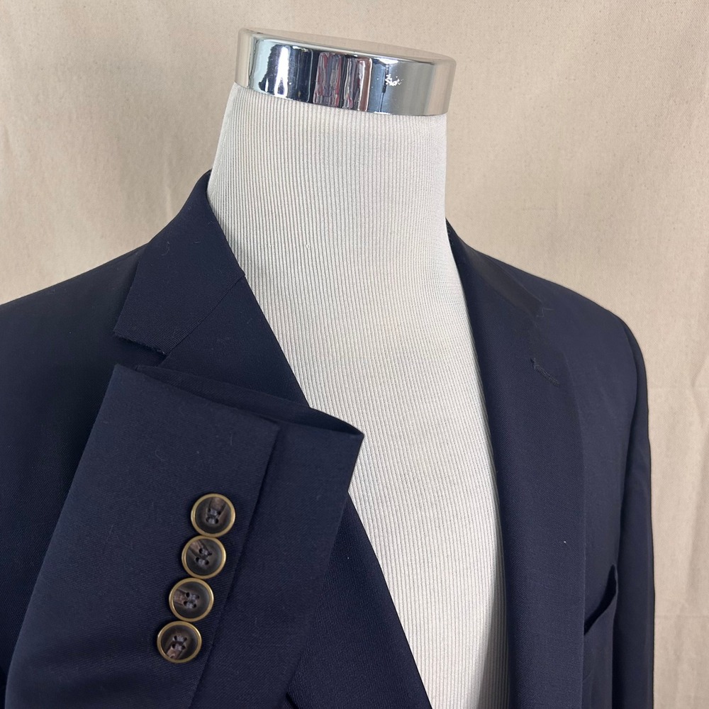 Joseph & Feiss 44S Blazer 100% Wool Navy Blue Gold Two Button Lined Vented